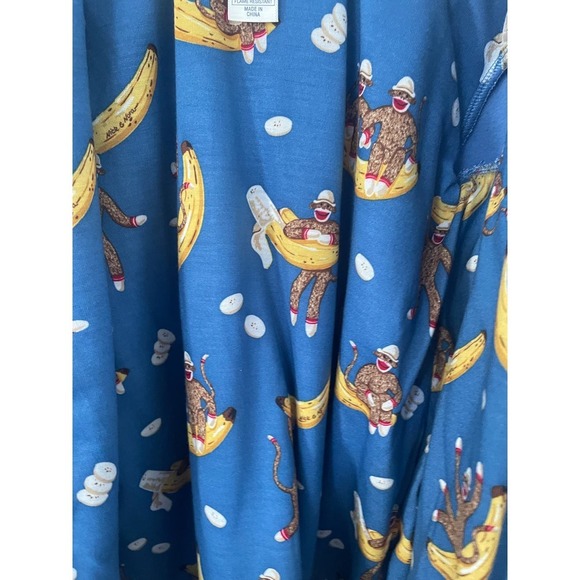Nick & Nora Toddler Sock Monkey Banana Fleece Hooded Robe Blue Brown Size 18 M - Picture 8 of 8
